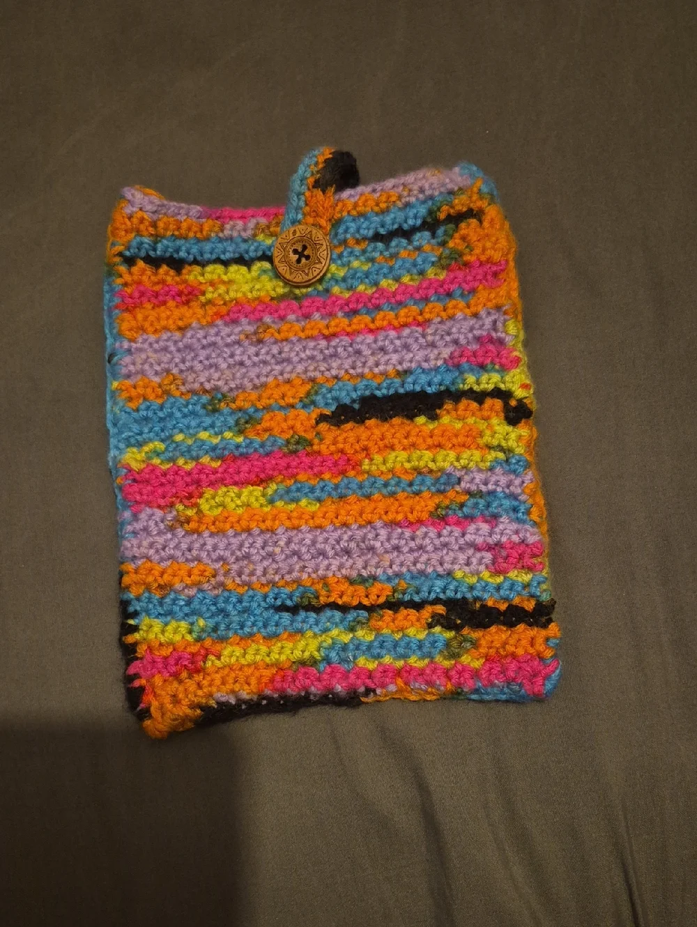 Handmade Multicolor Crochet Kindle Sleeve with Button Loop